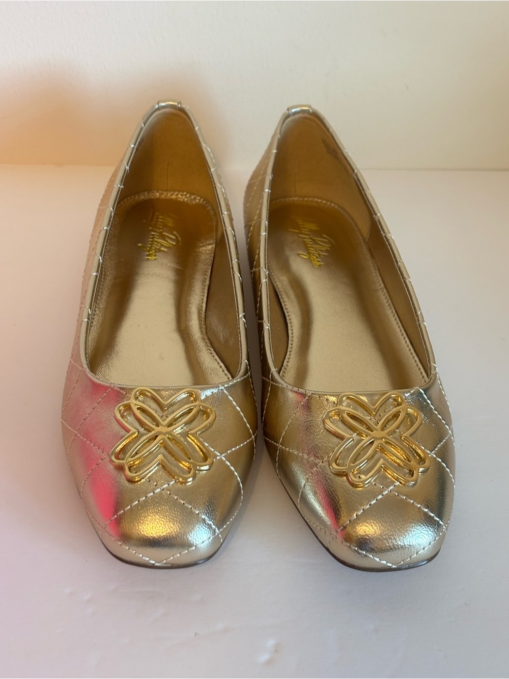 LILLY PULITZER GOLD METALLIC PATINA BALLET FLAT SHOES
